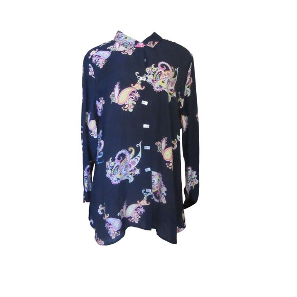New w Tags, Multiples Navy & Paisley Button-up Tunic Size Large - Picture 2 of 8